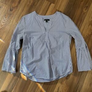 J.Crew Women’s Striped Blouse Bell Sleeve Top Blue White Cotton Size 4